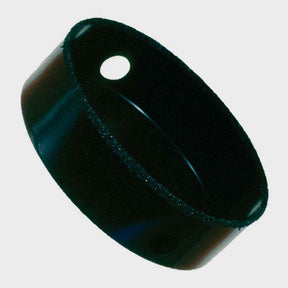 Premium carbide grit recessed lighting hole saws, USA-made, super wear-resistant, tungsten carbide grit bonded to alloy back, gulleted edge,6-3/8” and 6-7/8” sizes, black finish, ideal for drilling ceramics, fiberglass, hard woods, cast iron, and composites.