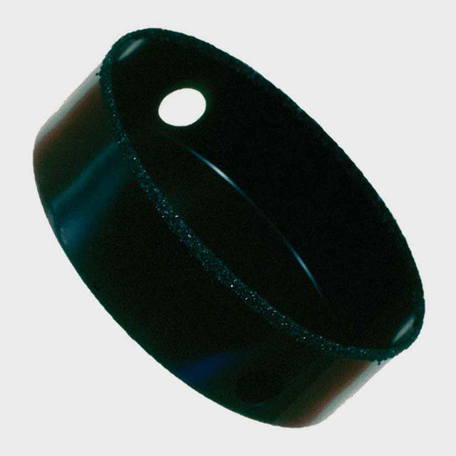 Premium carbide grit recessed lighting hole saws, USA-made, super wear-resistant, tungsten carbide grit bonded to alloy back, gulleted edge,6-3/8” and 6-7/8” sizes, black finish, ideal for drilling ceramics, fiberglass, hard woods, cast iron, and composites.