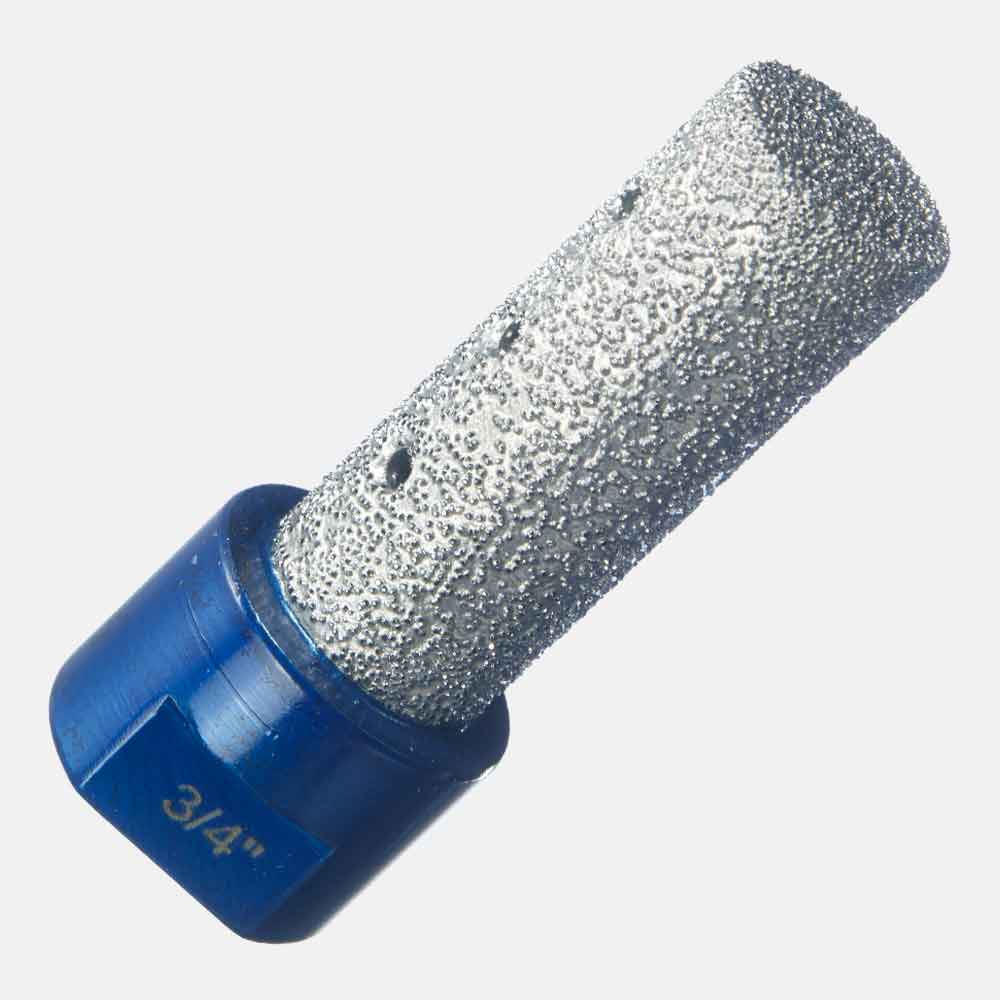 5/8”-11 threaded diamond milling cutter, vacuum-brazed #45/50 grit, 2-7/8” OAL, ideal for milling interior circle or half-circle tile, stone, or concrete cuts for pipe installation