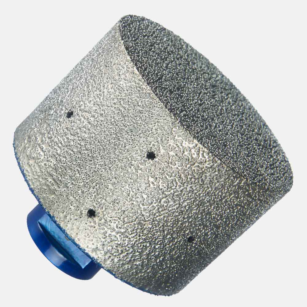 5/8”-11 threaded diamond milling cutter, vacuum-brazed #45/50 grit, 2-7/8” OAL, ideal for milling interior circle or half-circle tile, stone, or concrete cuts for pipe installation