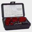 Professional 8-piece bi-metal electrician’s hole saw kit with sizes 7/8” to 2-1/2”, includes ARB-2 and ARB-5 arbors, ideal for drilling clean holes in electrical boxes, panels, and conduit