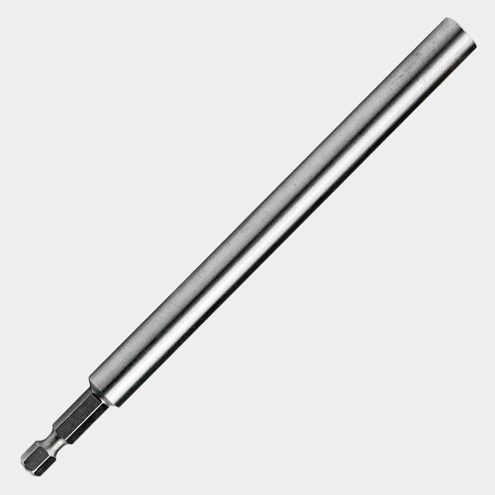 Stainless steel magnetic bit tip holder with hex shank, 1/2-inch drill depth, retaining ring, and 6-inch overall length