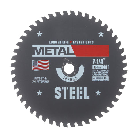 7-1/4" x 48T Metal-Cutting Circular Saw Blade for Steel, 5/8" Arbor