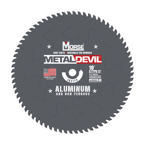 10 inch 72-tooth metal-cutting circular saw blade for aluminum, part 102773 (MK Morse Metal Devil artwork)