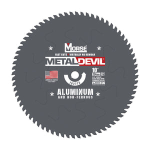 10 inch 72-tooth metal-cutting circular saw blade for aluminum, part 102773 (MK Morse Metal Devil artwork)