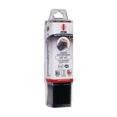 ITM slow spiral roto percussion masonry drills, bulk pack of 25 (1/4 inch x 6 inch pack shown)