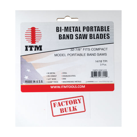 32-7/8" x 1/2" 14/18 TPI Bi-Metal Portable Band Saw Blade, Pack of 3