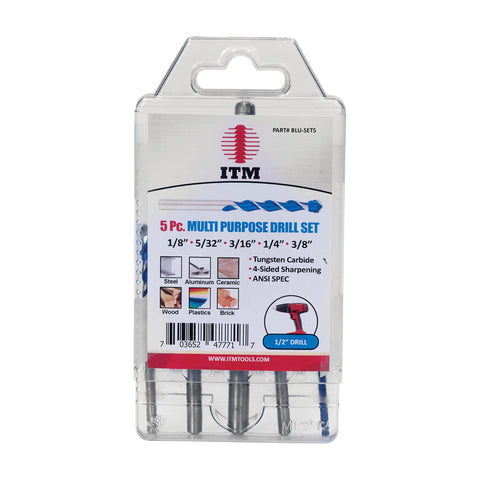 5-Piece Multi-Purpose Carbide Tip Drill Bit Set, 1/8" to 3/8"