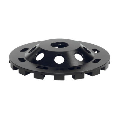 ITM GCW-70 7 inch diamond grinding cup wheel, 7/8 inch open hole, 18 segments; family photo, shown: 5-inch 16-segment open-hole wheel (GCW-50), back view