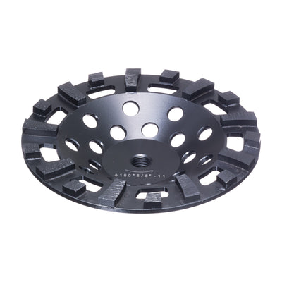 ITM 7 inch diamond grinding cup wheel, 5/8-11 threaded hub, 18 segments, angled view, part GCW-70T