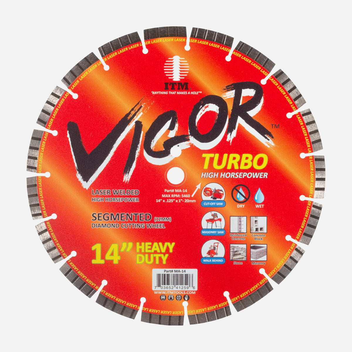 ITM Vigor Turbo 14 inch heavy duty segmented diamond cutting wheel, part KS-14