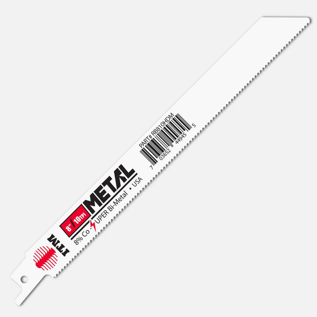 Durable metal-cutting recip saw blades 4–12 inch OAL, bi-metal with 8% cobalt teeth, USA made