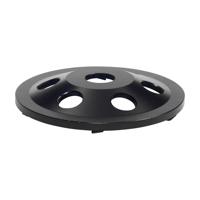 ITM PCD-50-4S 5 inch 4-segment PCD cup wheel for mastic, 7/8 inch open hole; family photo, shown: 5-inch 6-segment open-hole wheel (PCD-50), back view
