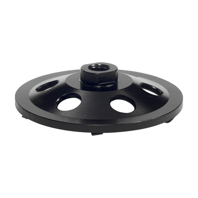 ITM 5 inch PCD cup wheel, 5/8-11 threaded hub, 6 segments, back view, part PCD-50T