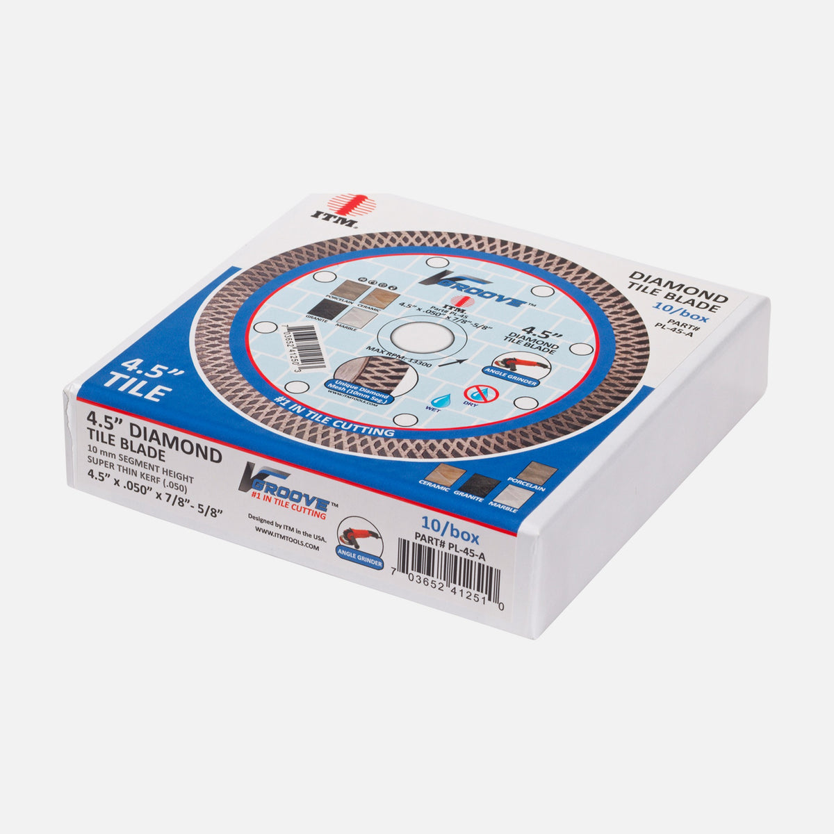 ITM V-Groove 4-1/2 inch diamond tile blades in a box of 10