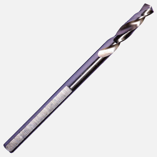 1/4-inch HSS pilot drill bit, flat or 3-step design, arbor-compatible, for precise drilling in steel, wood, plastics, mild stainless, copper, and sheet metal with power drills or drill presses