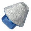 1” - 1-7/8” 5/8”-11 threaded vacuum-brazed diamond countersink, #45/50 diamond grit, engineered for smoothing rough hole edges in porcelain, ceramic tile, granite, and marble during wet or dry cutting