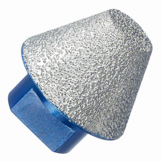 1” - 1-7/8” 5/8”-11 threaded vacuum-brazed diamond countersink, #45/50 diamond grit, engineered for smoothing rough hole edges in porcelain, ceramic tile, granite, and marble during wet or dry cutting