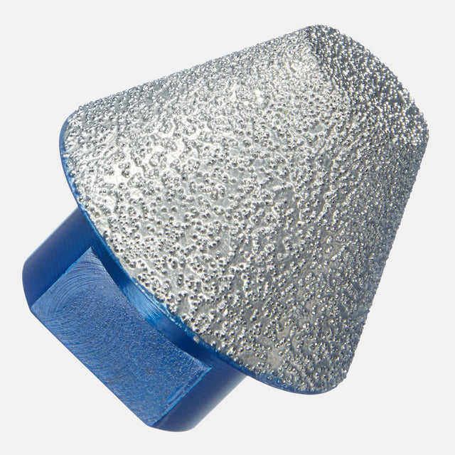 1” - 1-7/8” 5/8”-11 threaded vacuum-brazed diamond countersink, #45/50 diamond grit, engineered for smoothing rough hole edges in porcelain, ceramic tile, granite, and marble during wet or dry cutting