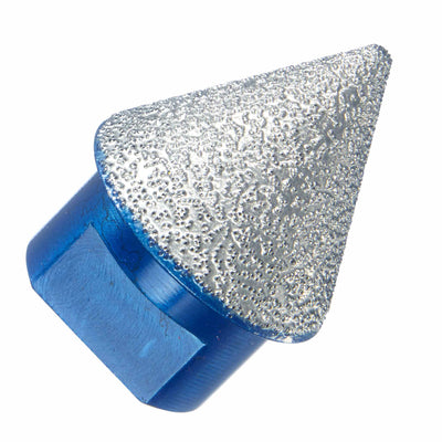 5/8”-11 threaded vacuum-brazed diamond countersink, #45/50 diamond grit, engineered for smoothing rough hole edges in porcelain, ceramic tile, granite, and marble during wet or dry cutting