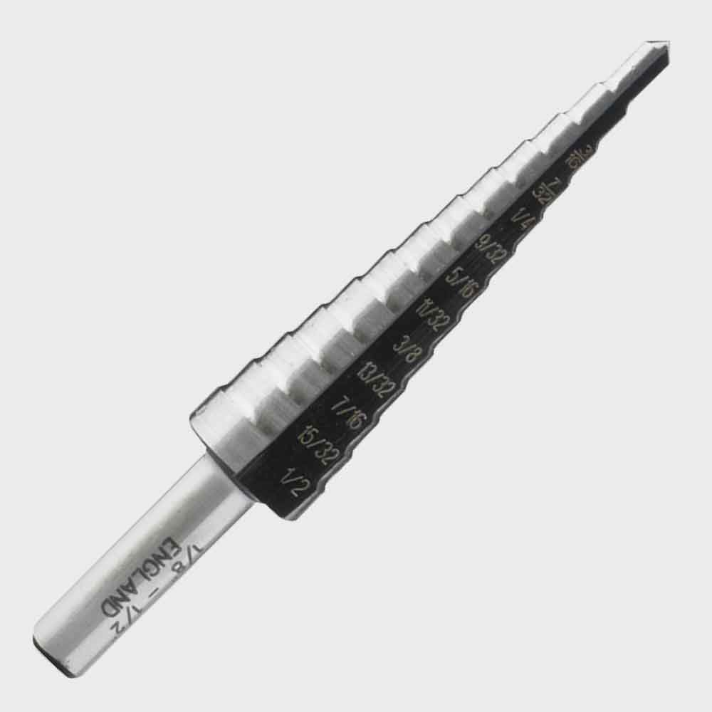 13-step drill bit, HEX non-slip shank, 2-fast spiral flutes, for steel, aluminum, copper, plastics