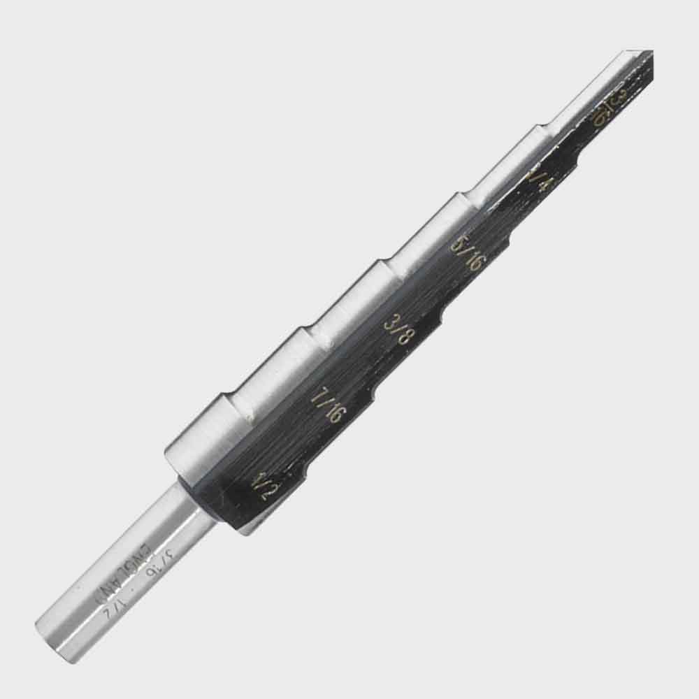 6-step drill bit, HEX non-slip shank, 2-fast spiral flutes, for steel, aluminum, copper, plastics