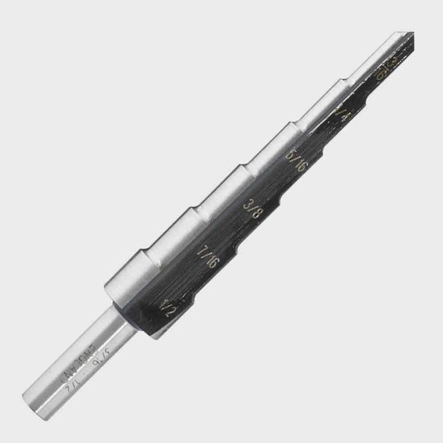 6-step drill bit, HEX non-slip shank, 2-fast spiral flutes, for steel, aluminum, copper, plastics