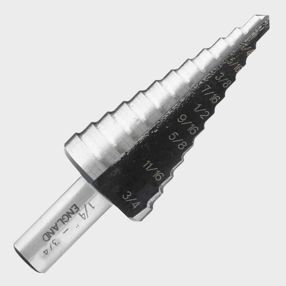 9-step drill bit, HEX non-slip shank, 2-fast spiral flutes, for steel, aluminum, copper, plastics