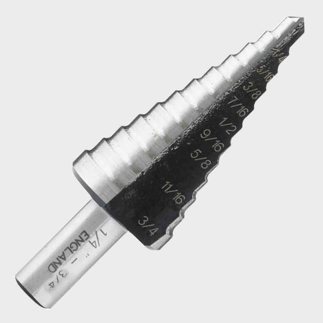 9-step drill bit, HEX non-slip shank, 2-fast spiral flutes, for steel, aluminum, copper, plastics