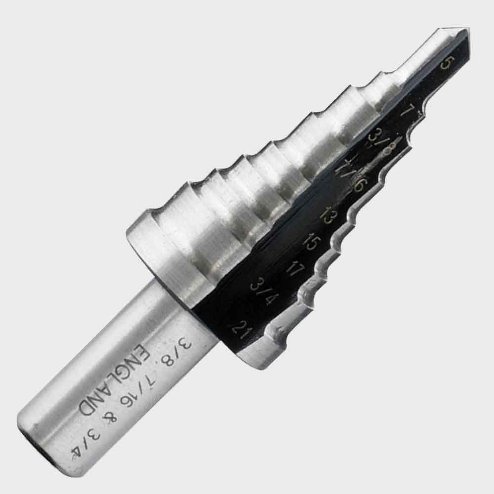3-step drill bit, HEX non-slip shank, 2-fast spiral flutes, for steel, aluminum, copper, plastics