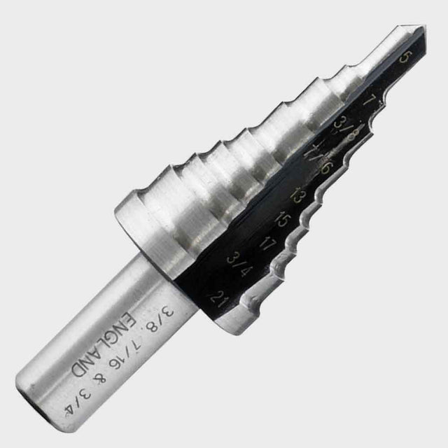 3-step drill bit, HEX non-slip shank, 2-fast spiral flutes, for steel, aluminum, copper, plastics