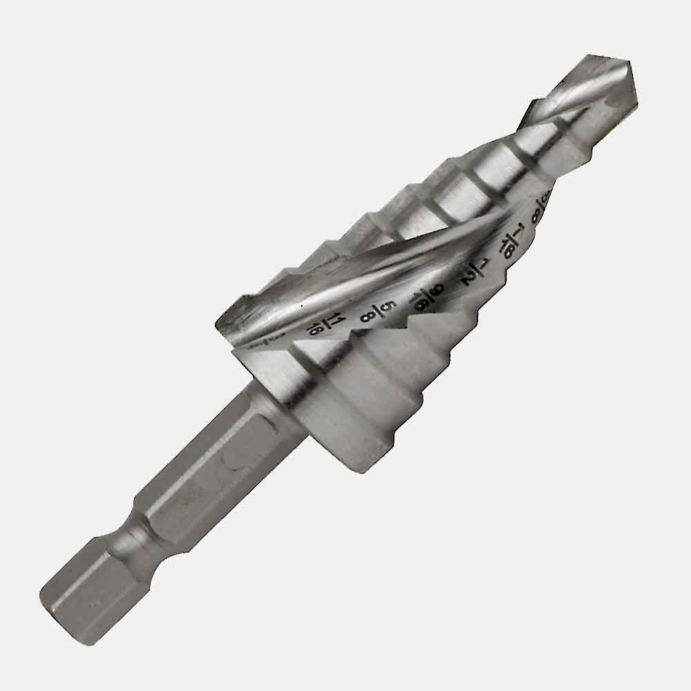 1/4” hex impact shank drill bit, M2 HSS, self-starting split point for plastics, copper, aluminum, steel