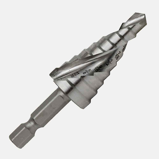 1/4” hex impact shank drill bit, M2 HSS, self-starting split point for plastics, copper, aluminum, steel