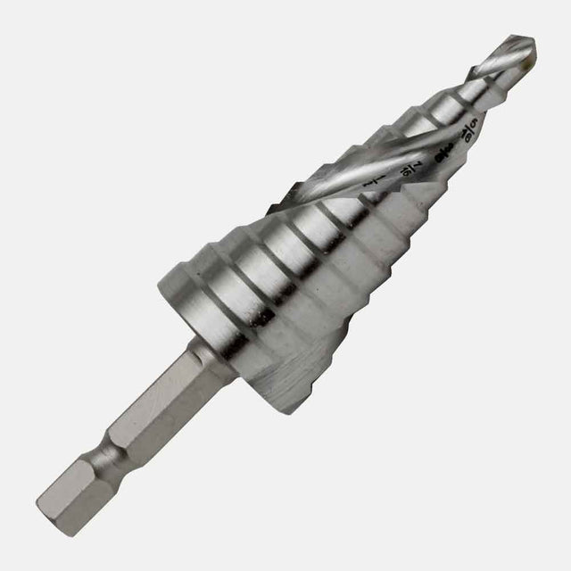 1/4” hex impact shank drill bit, M2 HSS, self-starting split point for plastics, copper, aluminum, steel