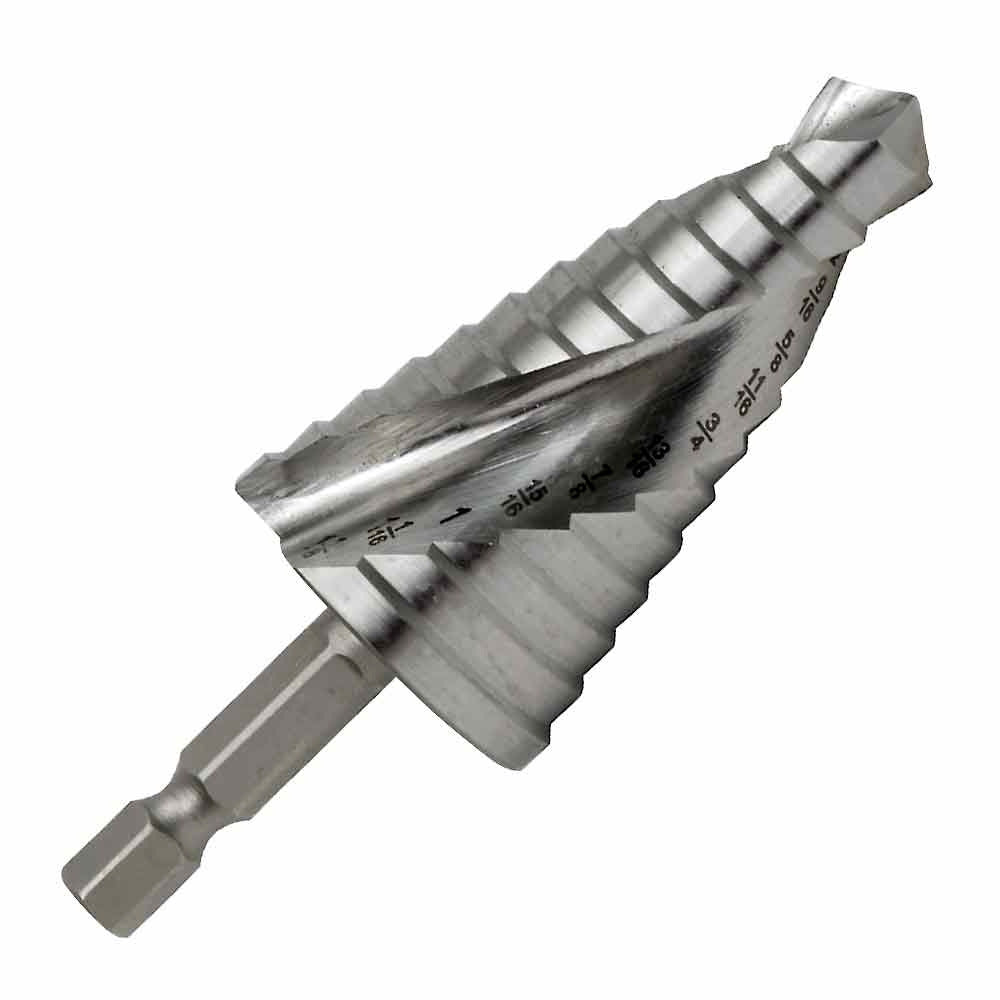 1/4” hex impact shank drill bit, M2 HSS, self-starting split point for plastics, copper, aluminum, steel