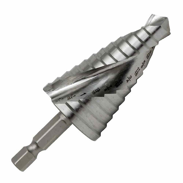 1/4” hex impact shank drill bit, M2 HSS, self-starting split point for plastics, copper, aluminum, steel