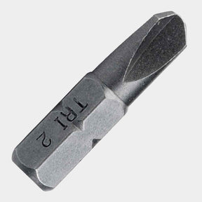 #2 1-inch Tri-Wing® Tamper insert screwdriver bit with 1/4-inch hex shank, compatible with power drills and manual drivers