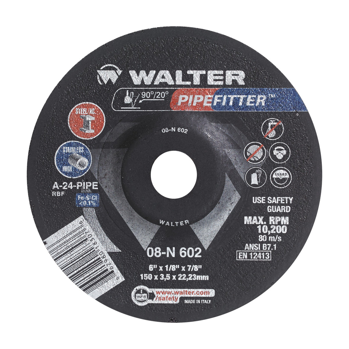 Walter 6 inch x 1/8 inch x 7/8 inch PIPEFITTER Grinding Wheel, Type 27, part 08N602