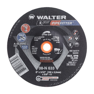 Walter 6 inch x 3/32 inch x 5/8 inch-11 PIPEFITTER Grinding Wheel, Type 27S Spin-On, part 08N633