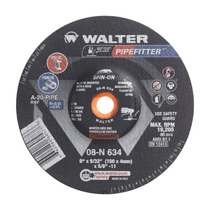 Walter 6 inch x 5/32 inch x 5/8 inch-11 PIPEFITTER Grinding Wheel, Type 27S Spin-On, part 08N634