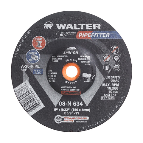 6" x 5/32" x 5/8"-11 PIPEFITTER Grinding Wheel, Type 27S Spin-On
