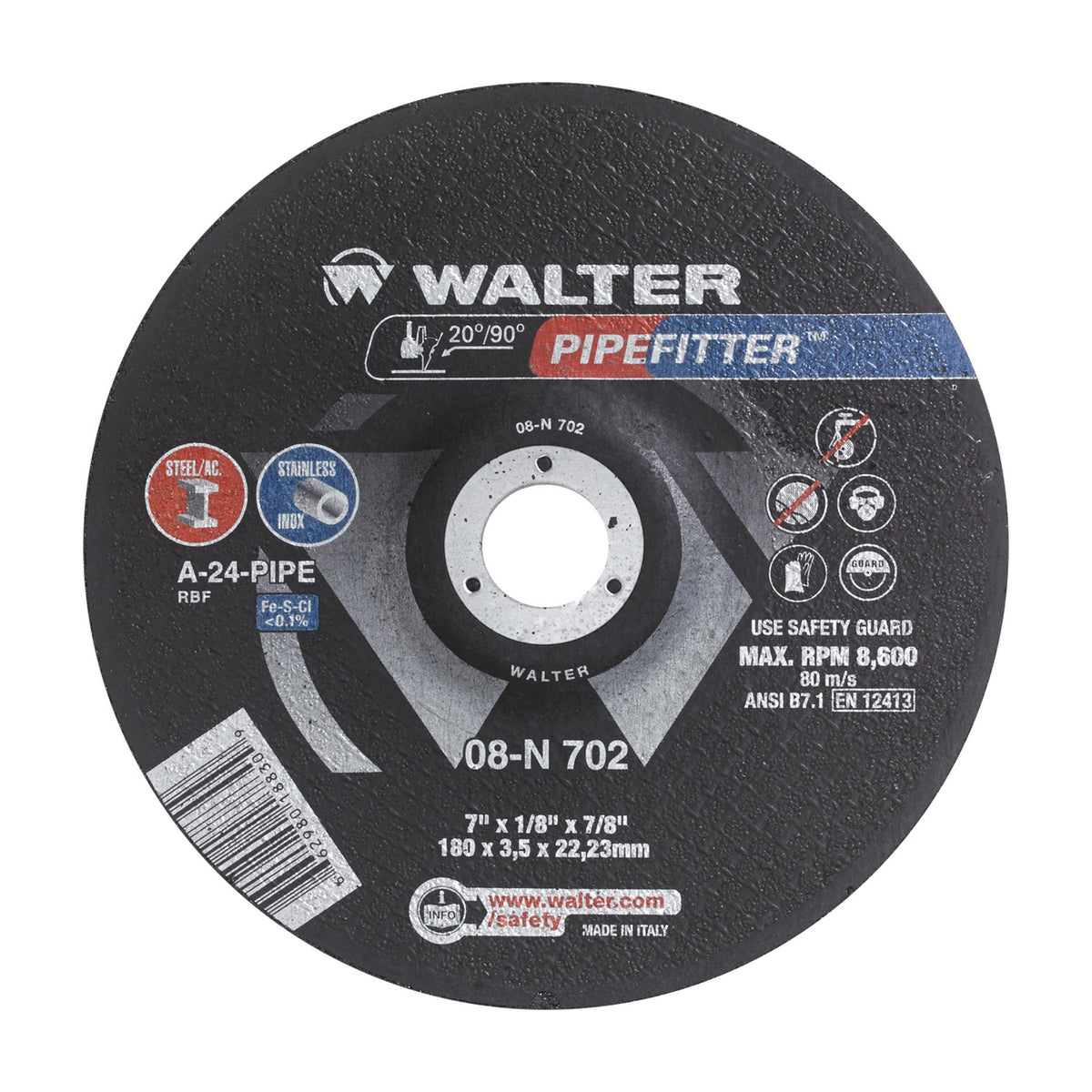 Walter 7 inch x 1/8 inch x 7/8 inch PIPEFITTER Grinding Wheel, Type 27, part 08N702