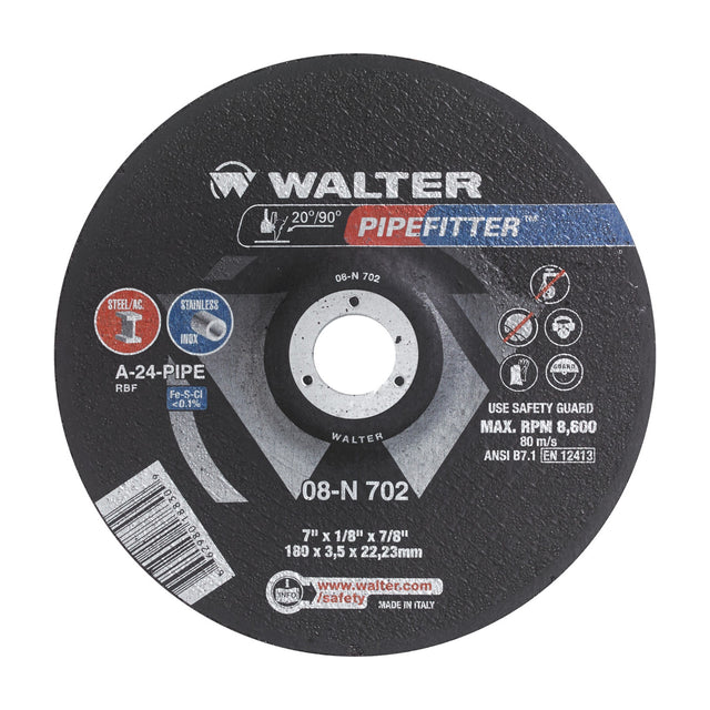 Walter 7 inch x 1/8 inch x 7/8 inch PIPEFITTER Grinding Wheel, Type 27, part 08N702