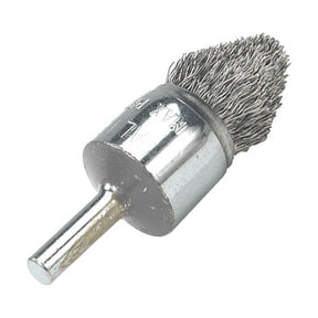 Walter 3/4 inch ALLSTEEL Crimped Wire Mounted Conical End Brush, 1/4 inch Shank, .0118 inch Carbon Steel, part 09C028