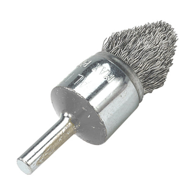 Walter 3/4 inch ALLSTEEL Crimped Wire Mounted Conical End Brush, 1/4 inch Shank, .0118 inch Carbon Steel, part 09C028