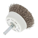 2-3/8" ALLSTEEL Crimped Wire Mounted Cup Brush, 1/4" Shank, .0118" Stainless Steel