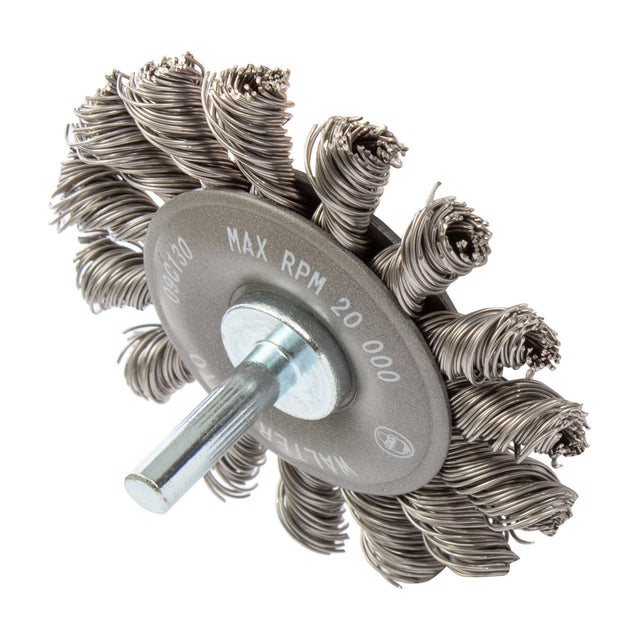 Walter 2-3/4 inch ALLSTEEL Knot-Twisted Wire Mounted Wheel Brush, 1/4 inch Shank, .020 inch Carbon Steel, part 09C130