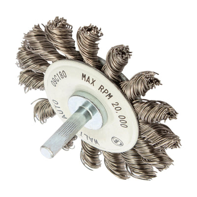 Walter 2-3/4 inch ALLSTEEL Knot-Twisted Wire Mounted Wheel Brush, 1/4 inch Shank, .020 inch Stainless Steel, part 09C180