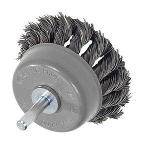 Walter 3 inch ALLSTEEL Knot-Twisted Wire Mounted Cup Brush, 1/4 inch Shank, .020 inch Carbon Steel, part 09C370