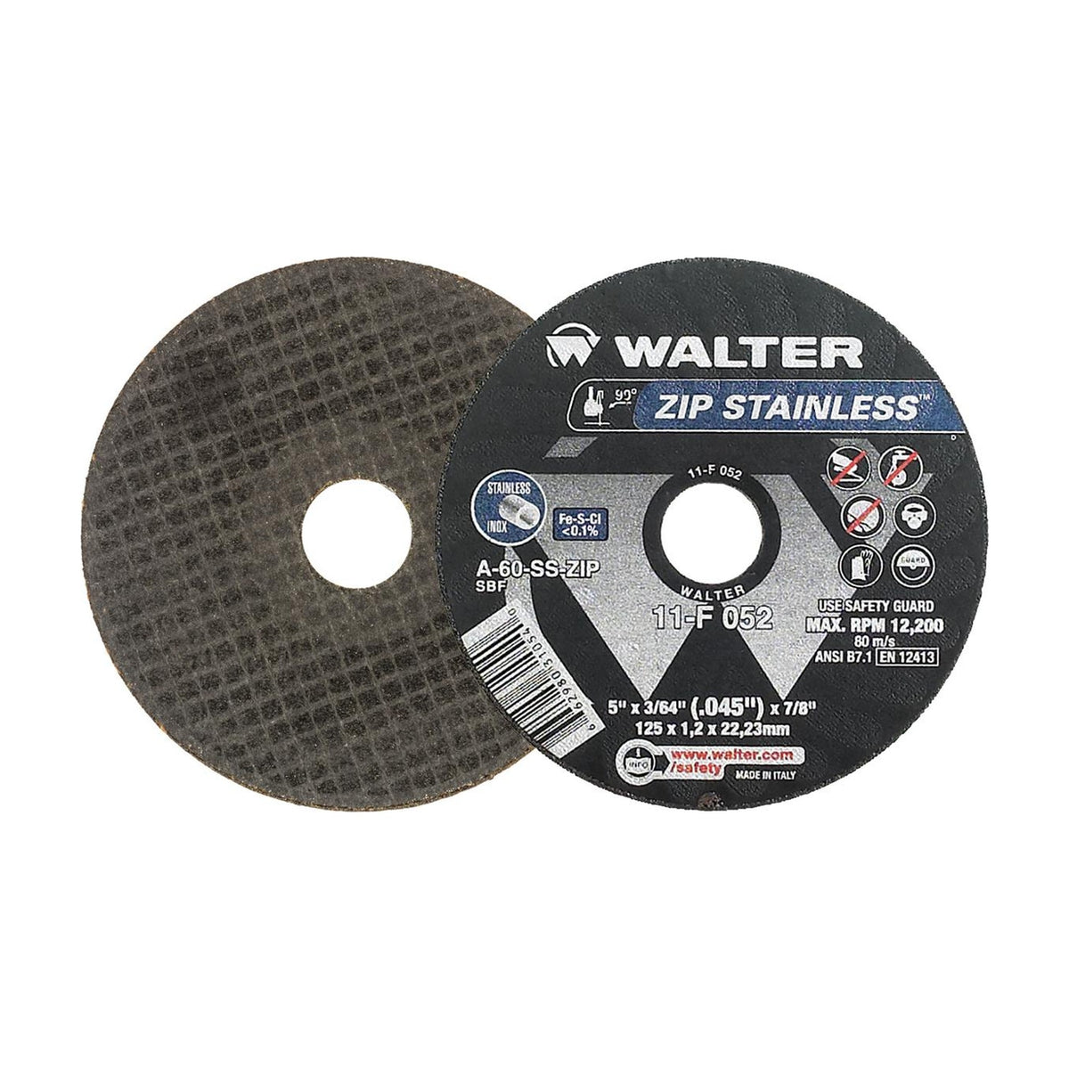 Walter 5 inch x 3/64 inch x 7/8 inch ZIP STAINLESS Cut-Off Wheel, Type 1, part 11F052